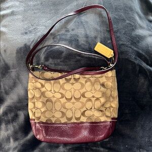 Coach Tan and Burgundy Shoulder Bag